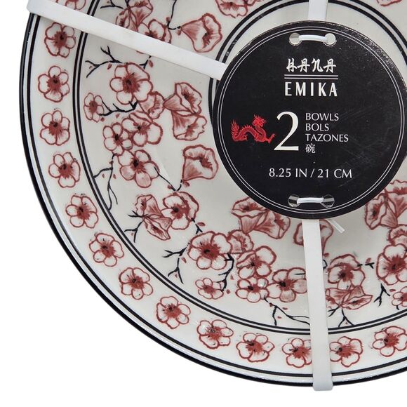 Emika Floral 8.25in Asian Ceramic Ramen Noodle Bowl Set Of 2pc White Dusty Rose - Picture 6 of 13